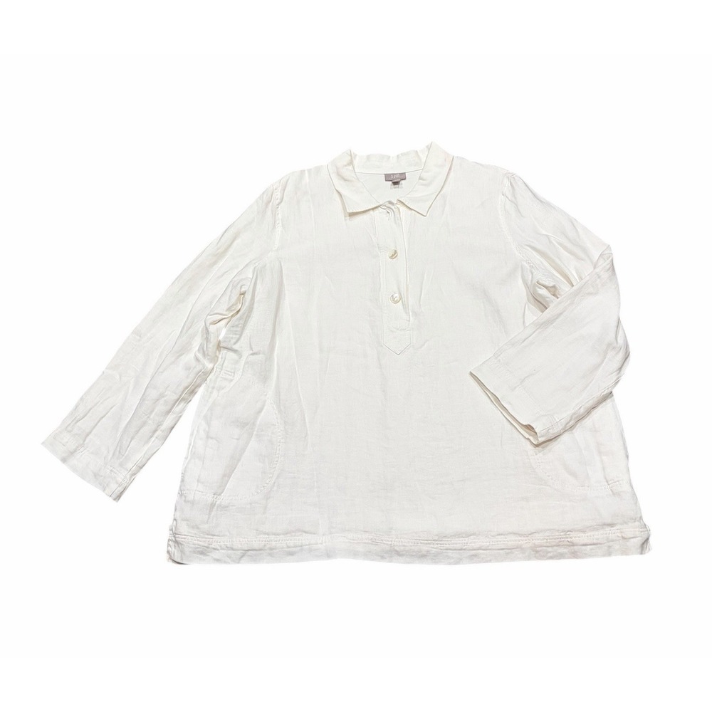 J. Jill Linen Tunic Petite‎ XL White Thick Lagenlook L/S Coastal Linen Gma NWT